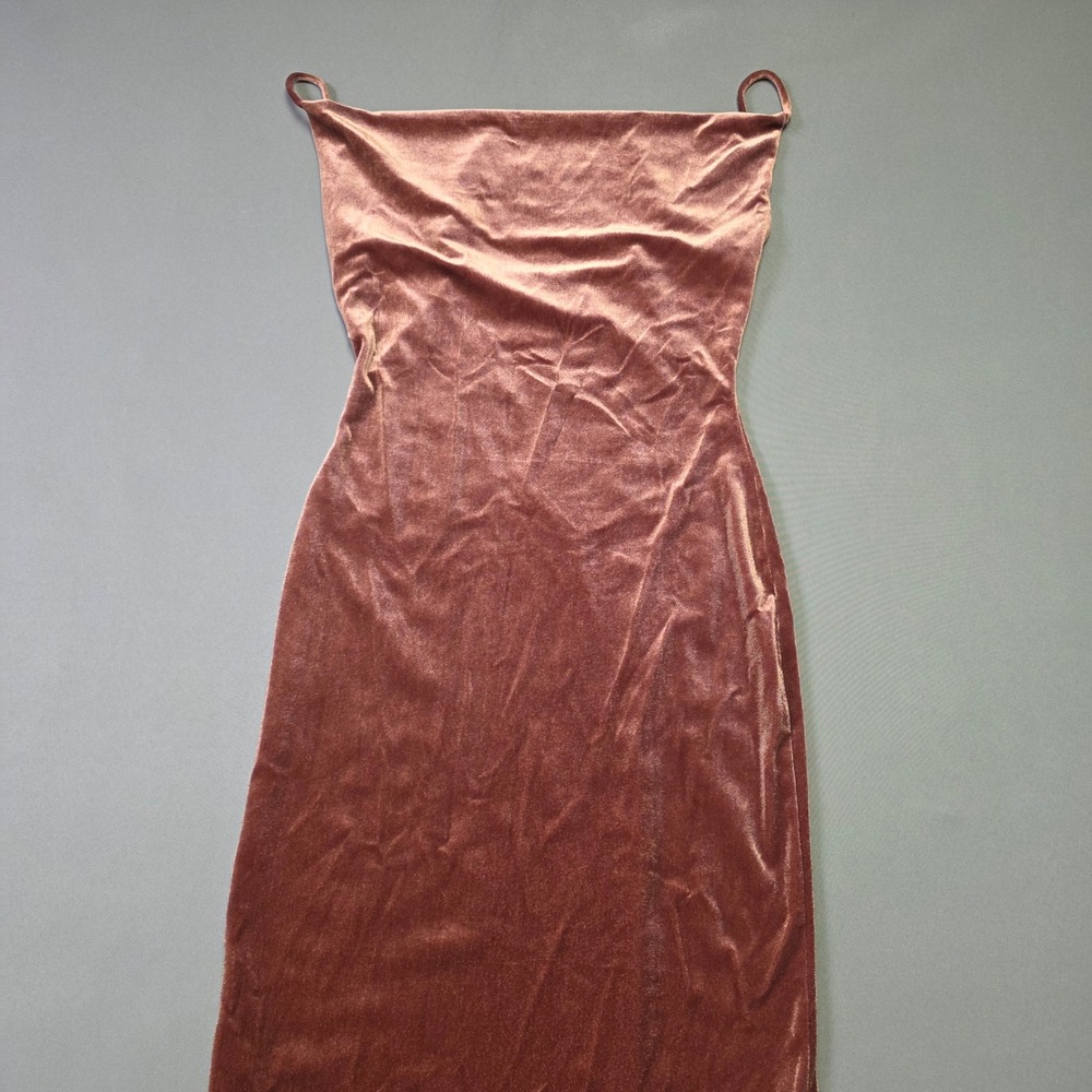 Lovely Day Velvet Cowl Neck Midi Dress Brown Copper Open Back Small KD0631